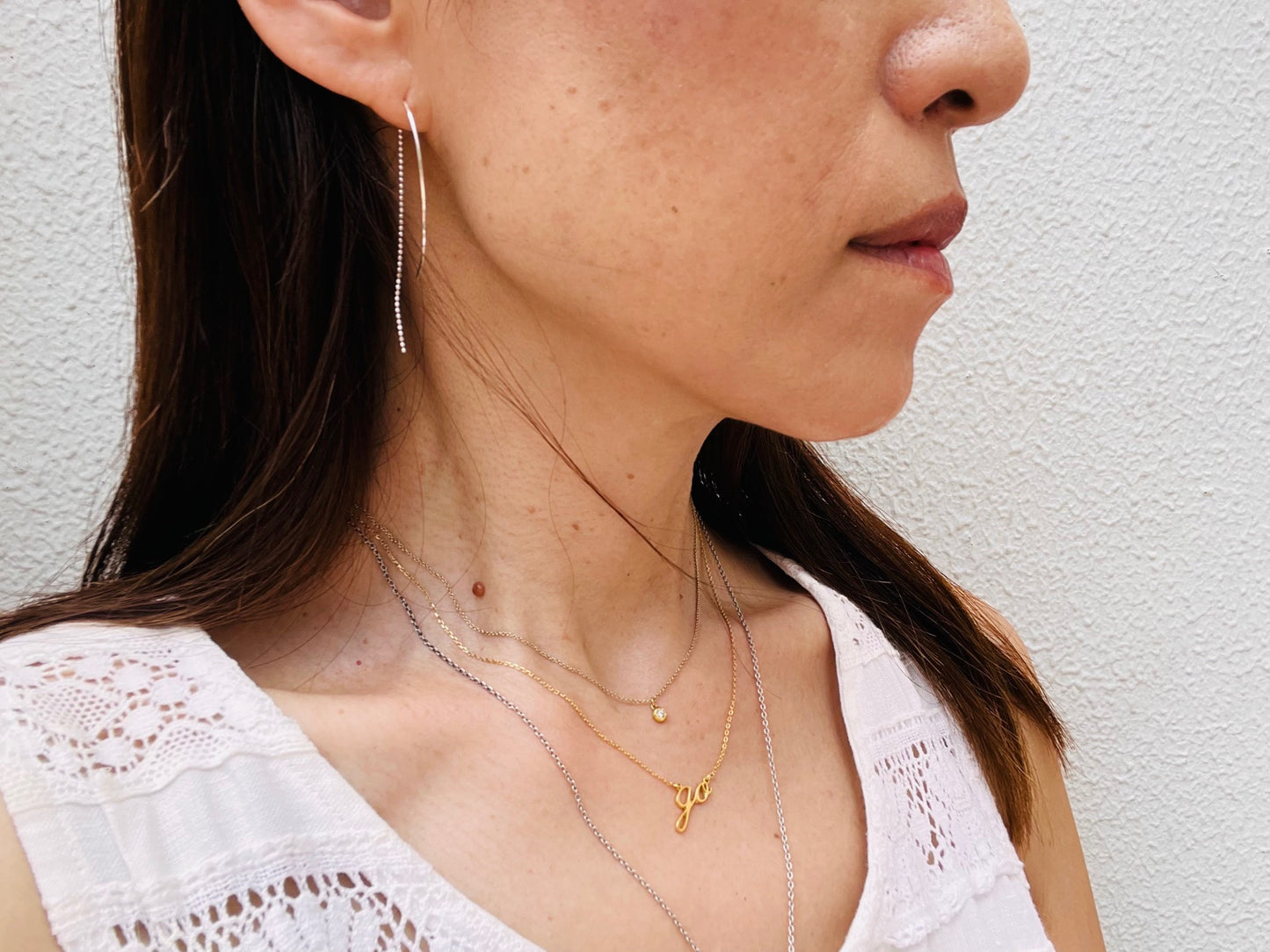 Sterling Silver925 Circular Arc and Ball Chain Earring For Pierced Ear