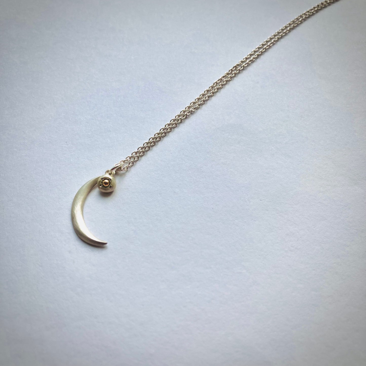 Combination 18K Gold Bead Based on Silver925 Flattened Ball Sun & Silver New Moon Pendant Necklace For Women