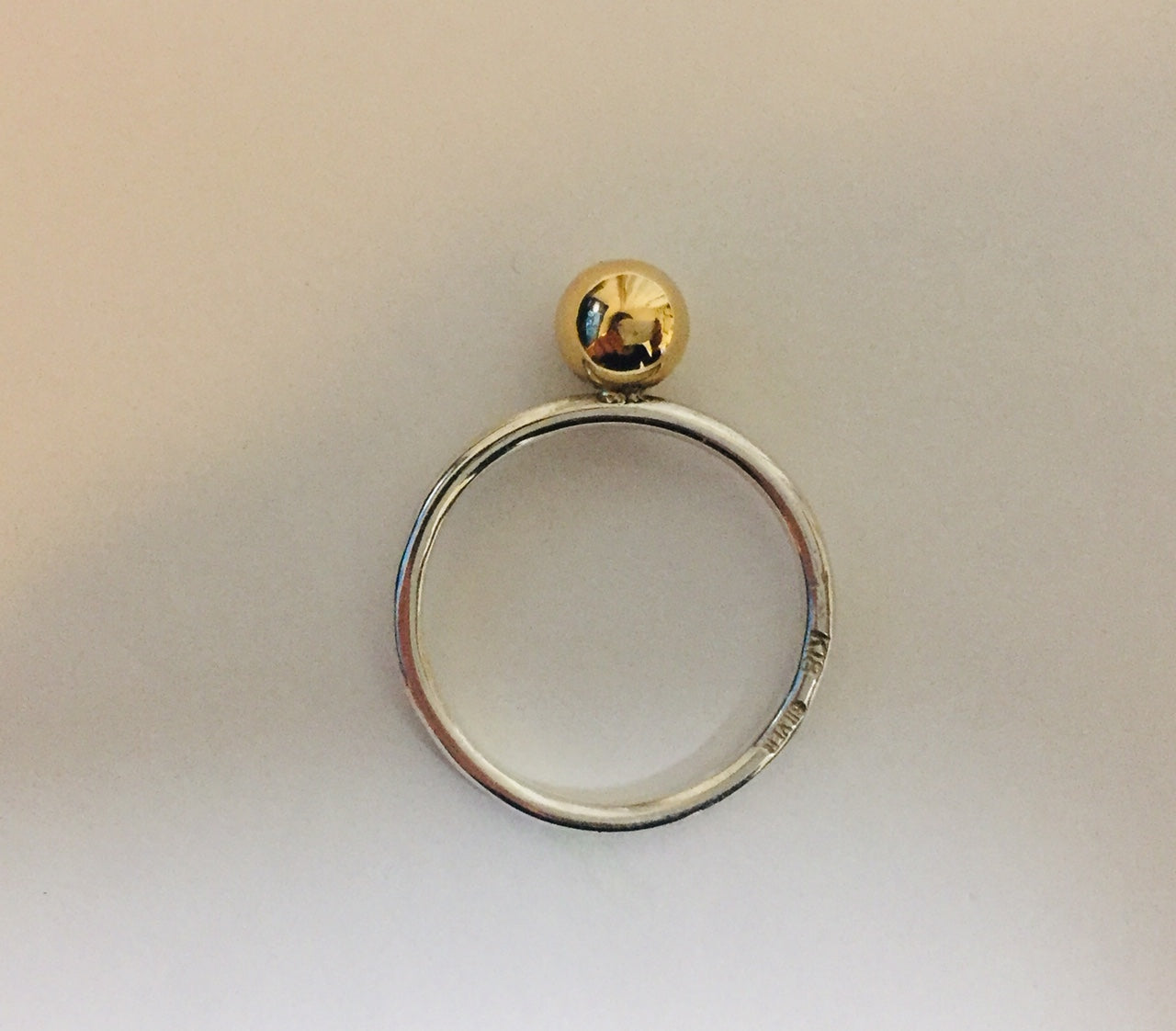 18K Gold Ball / Sphere / Globe on 1.5mm Sterling Silver925 Ring For Women