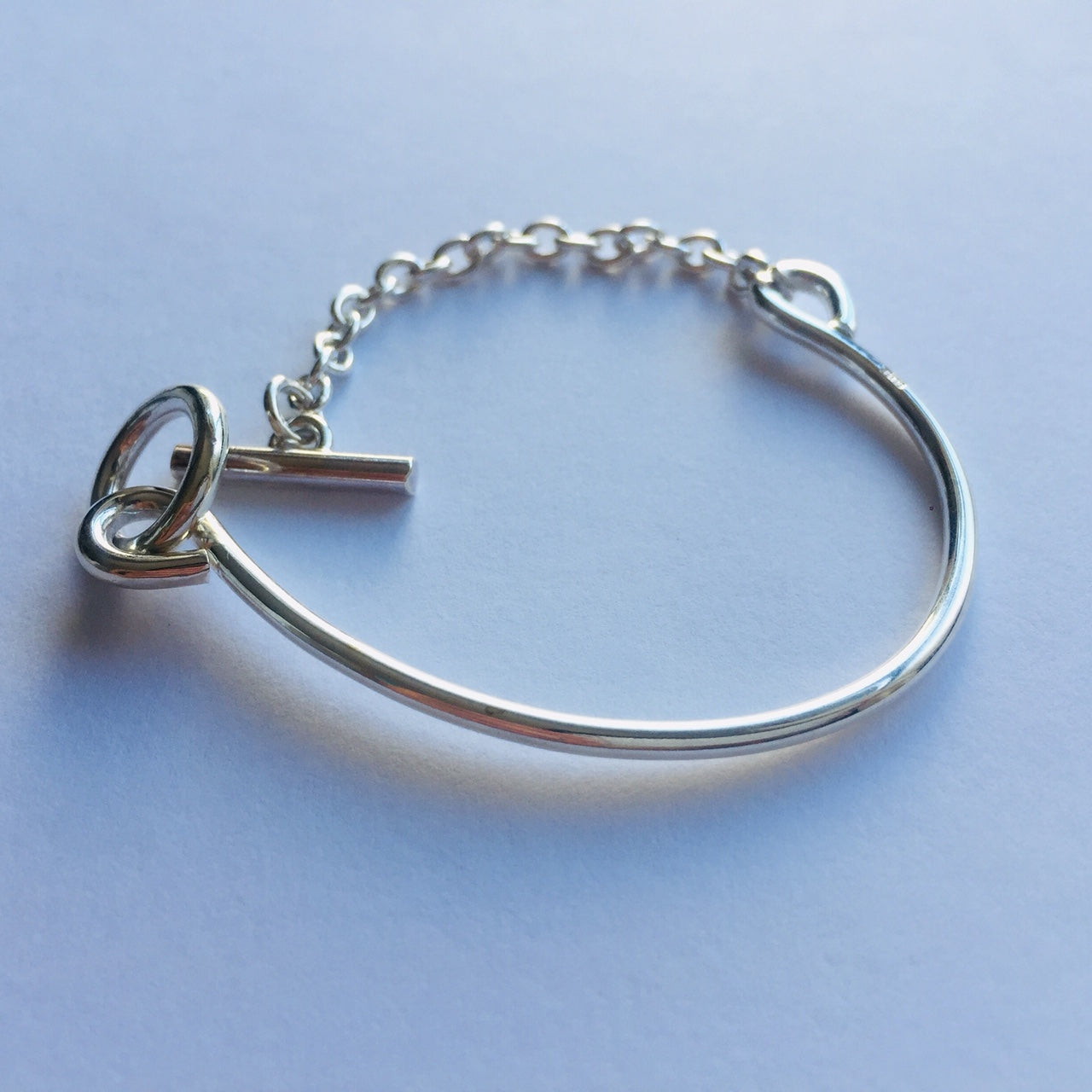 Sterling Silver925 Unique Curve & Chain Bracelet with Mantel  ユニセックス・マンテル・シルバーブレスレット