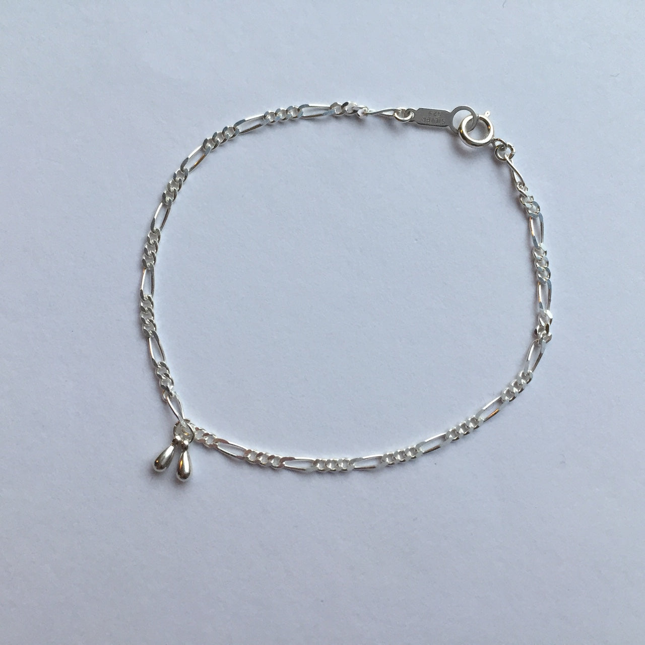 Sterling Silver925 Morning Dew / Drop & Figaro Chain Bracelet For Women