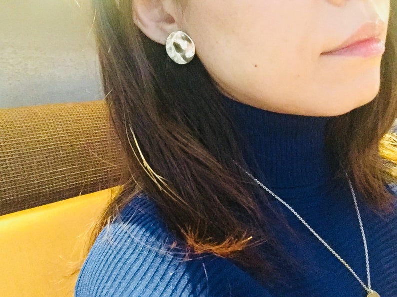 Sterling Silver925 Round/Disc/Coin Twisted Stud Earring For Women