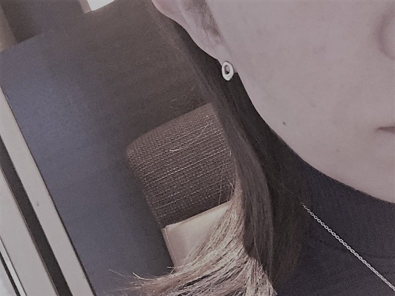 Sterling Silver925 Unique Donut Ring / Circle Ring Stud Earring For Women