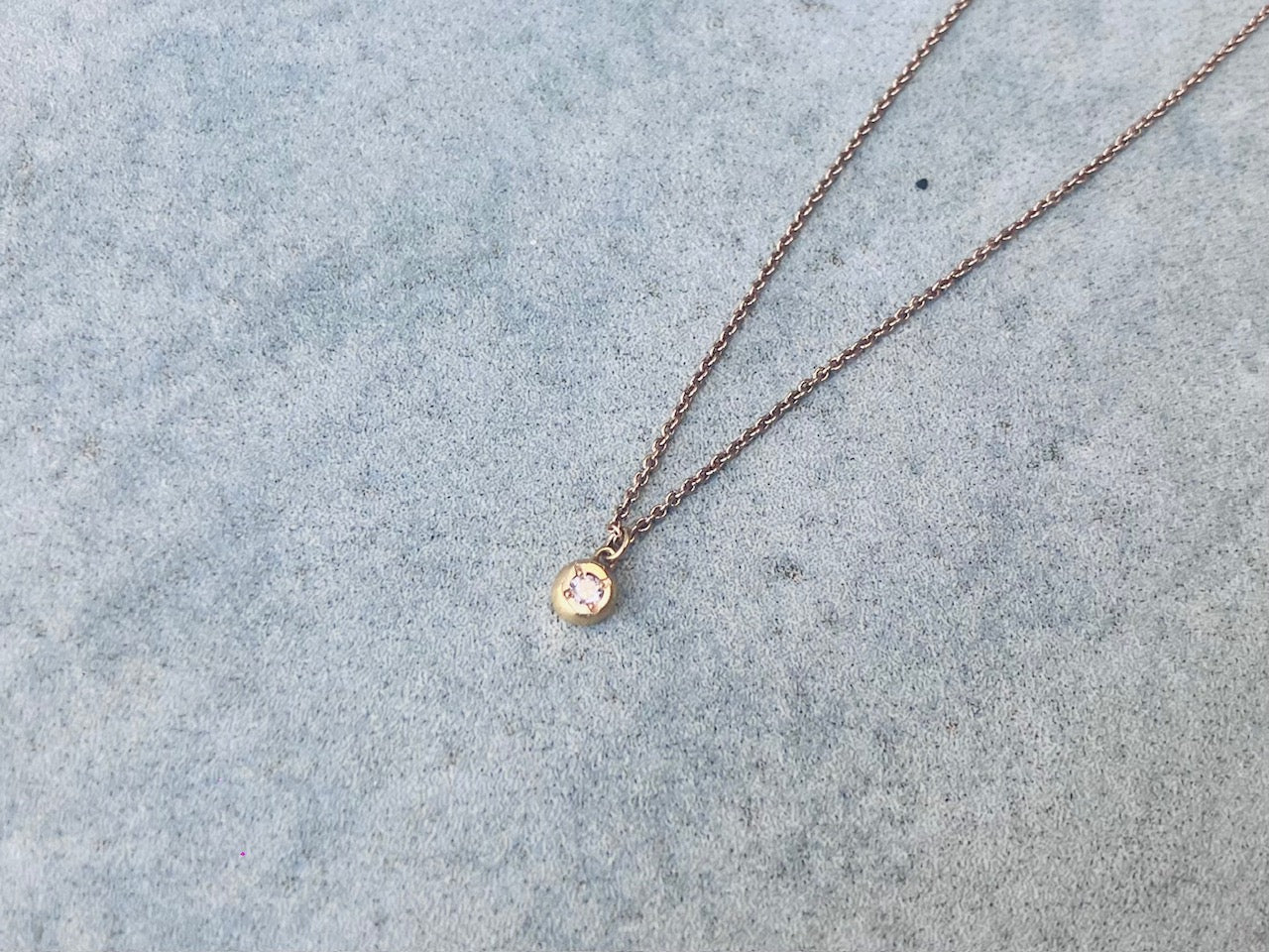 Diamond Inside Flattened 18K Gold Ball Charm & 10K Gold Chain Necklace For Women ひと粒 ダイヤ ゴールド チャーム ネックレス