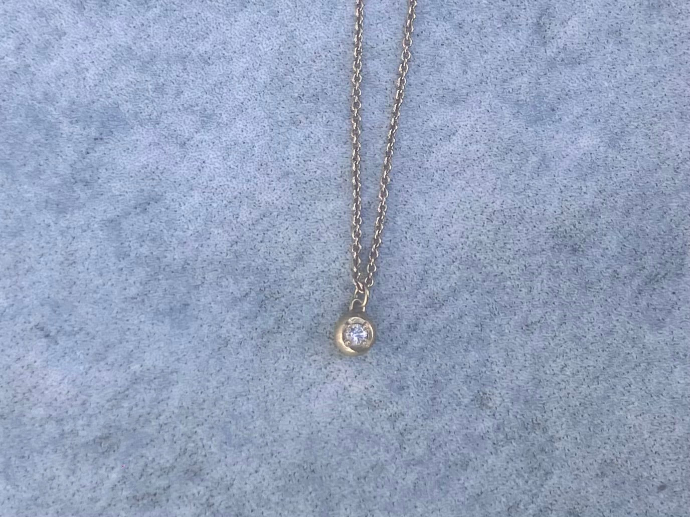 Diamond Inside Flattened 18K Gold Ball Charm & 10K Gold Chain Necklace For Women ひと粒 ダイヤ ゴールド チャーム ネックレス