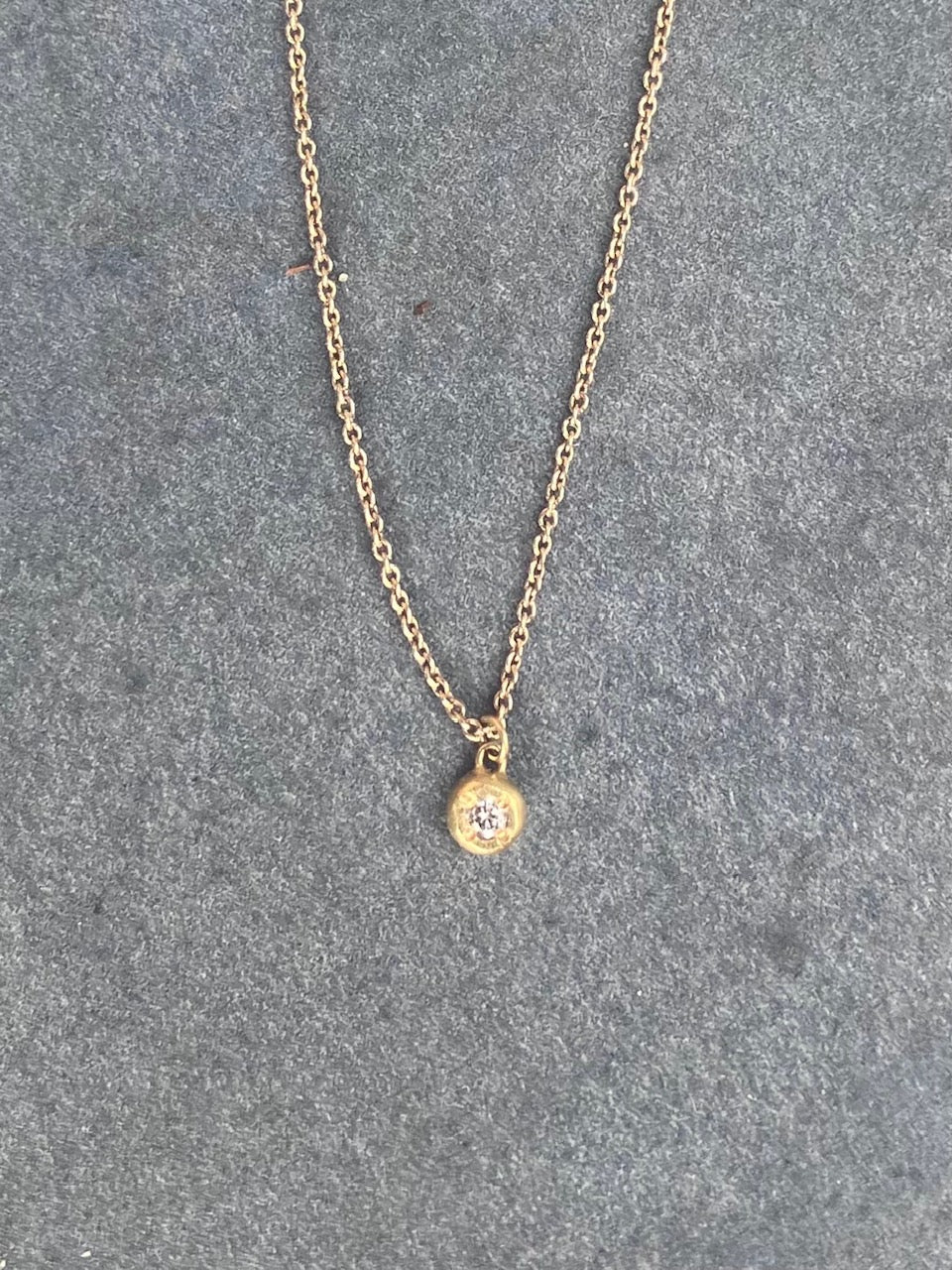 Diamond Inside Flattened 18K Gold Ball Charm & 10K Gold Chain Necklace For Women お守りジュエリーひと粒 ダイヤ 天然石 k18 ゴールド チャーム ネックレス