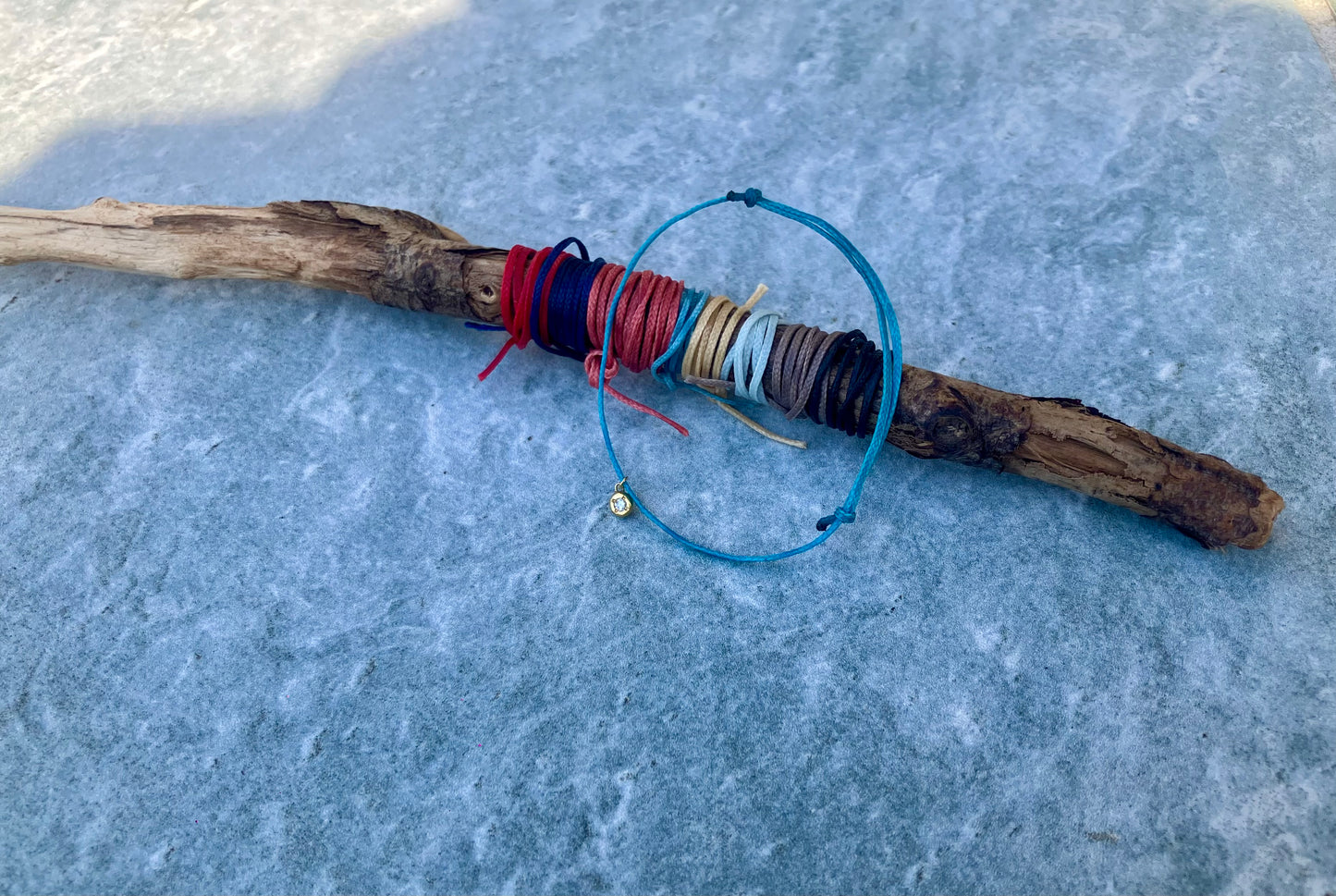 Diamond on Flattened Ball 10K / 18K Gold Charm & Adjustable Cord Bracelet For Women