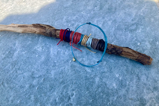 Diamond on Flattened Ball 10K / 18K Gold Charm & Adjustable Cord Bracelet For Women