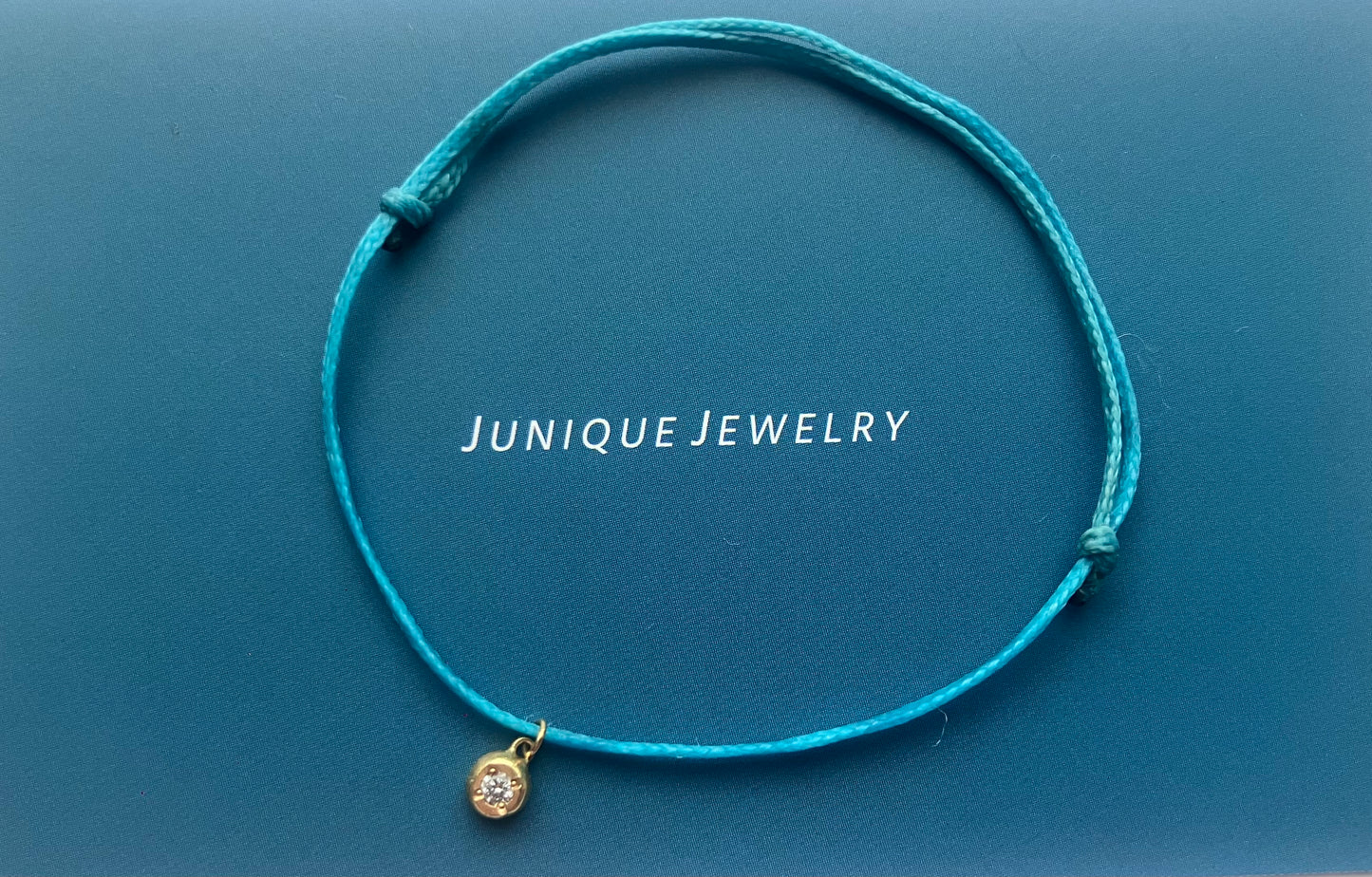 Diamond on Flattened Ball 10K / 18K Gold Charm & Adjustable Cord Bracelet For Women