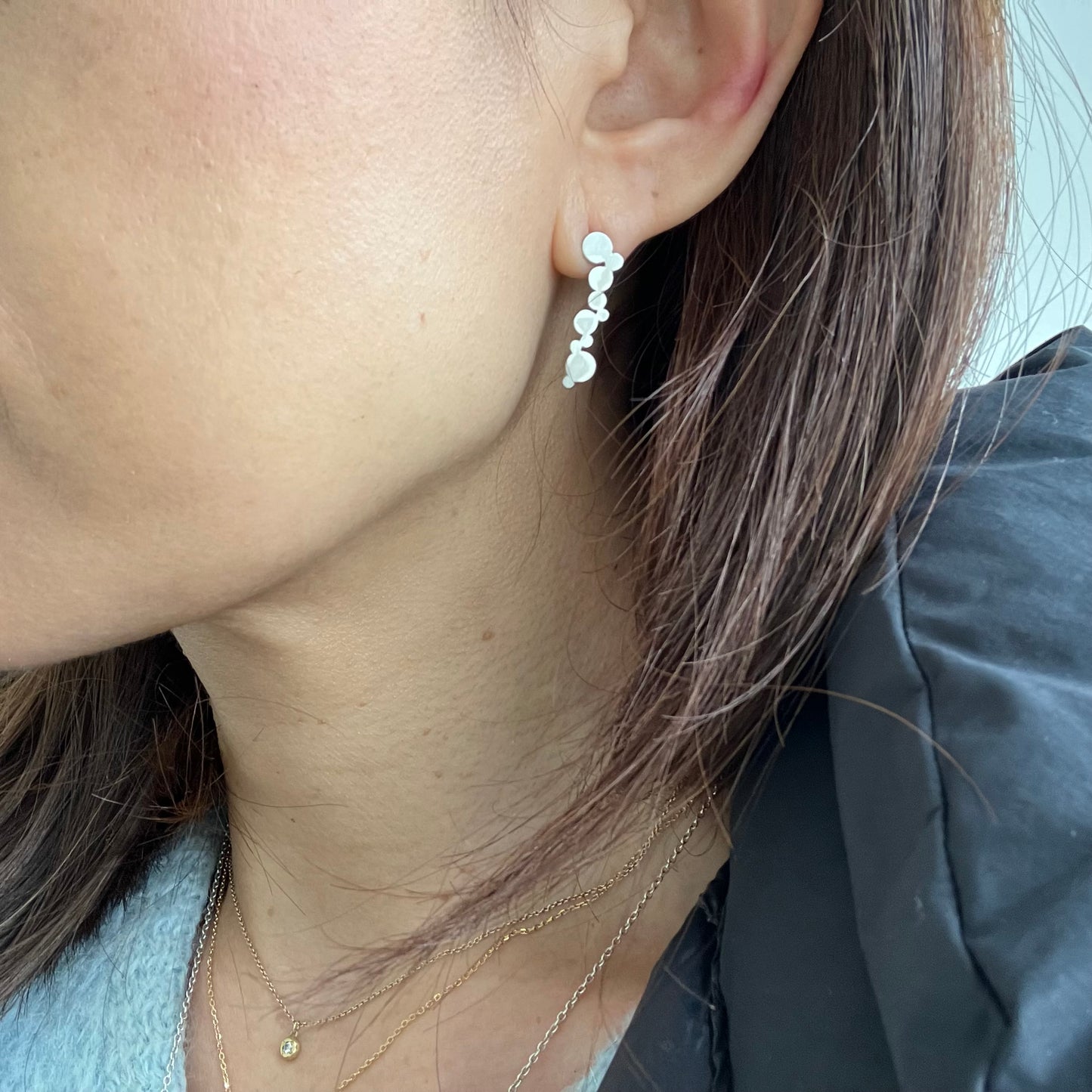 Medium Matte Finished Sterling Silver925 Bubble / Shower Stud Earring For Women シルバー バブルシャワー フロート 片耳ピアス