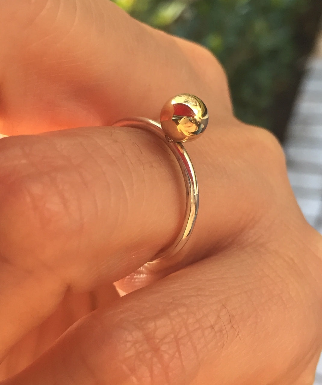 18K Gold Ball / Sphere / Globe on 1.5mm Sterling Silver925 Ring For Women コンビネーション・ゴールドボールリング