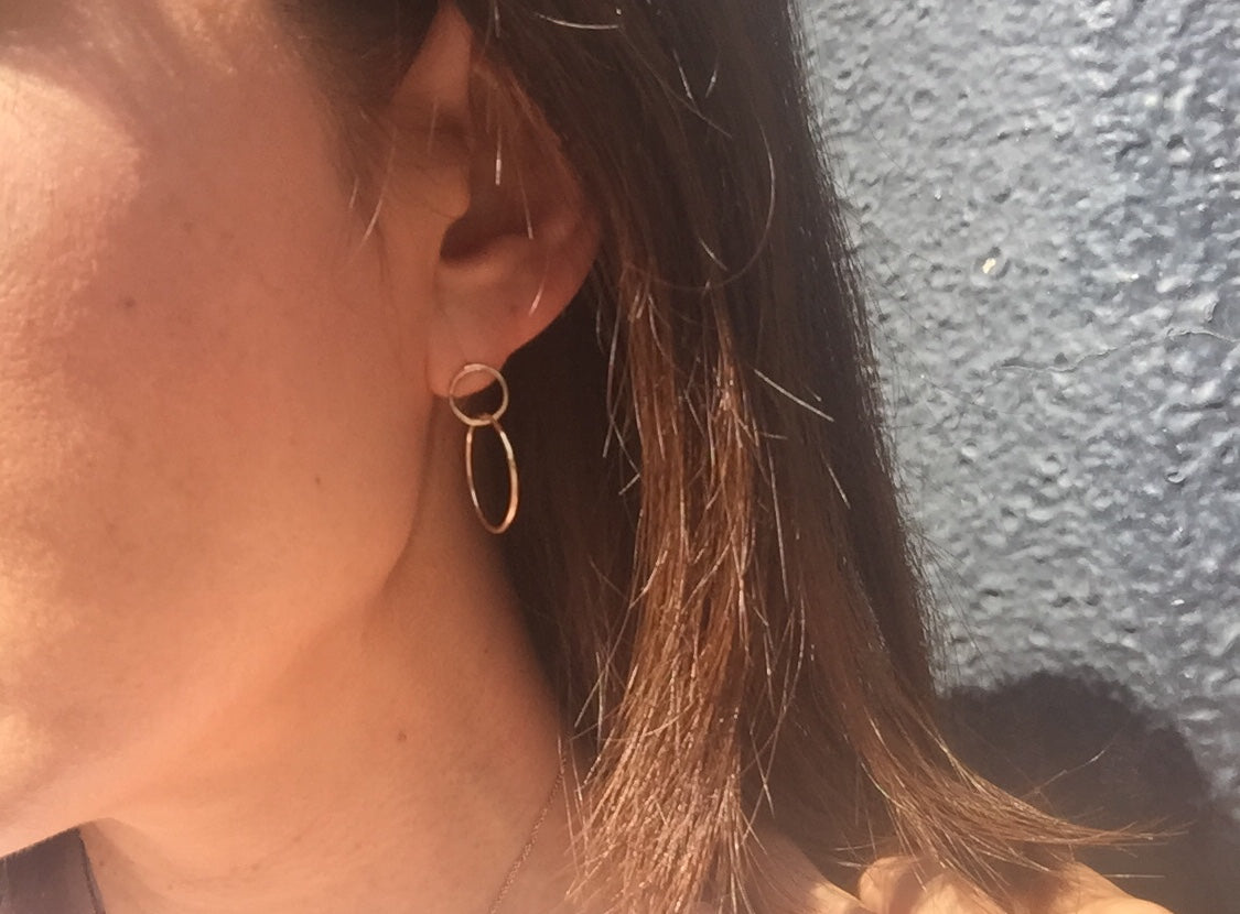 10K Gold Double Circle Earring For Women K10 ゴールド ダブルサークル 片耳ピアス