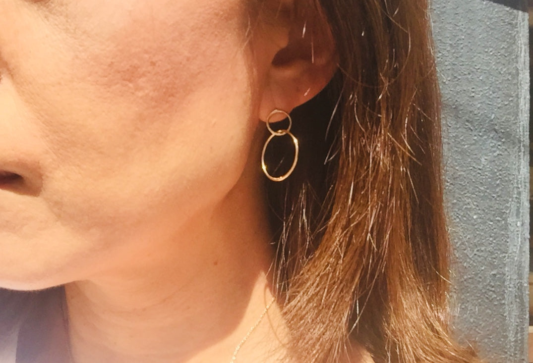 10K Gold Double Circle Earring For Women K10 ゴールド ダブルサークル 片耳ピアス