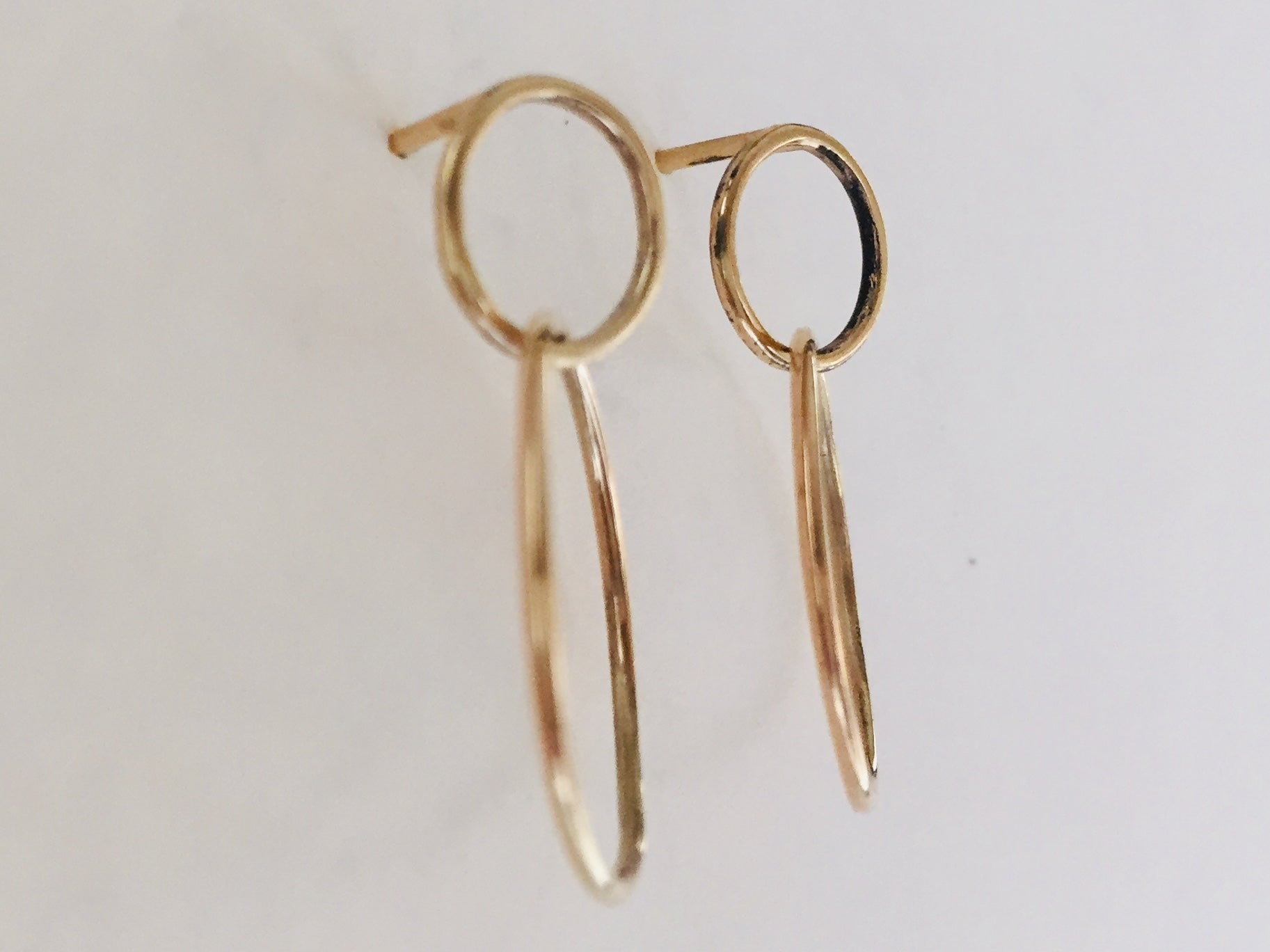 10K Gold Double Circle Earring For Women K10 ゴールド ダブルサークル 片耳ピアス