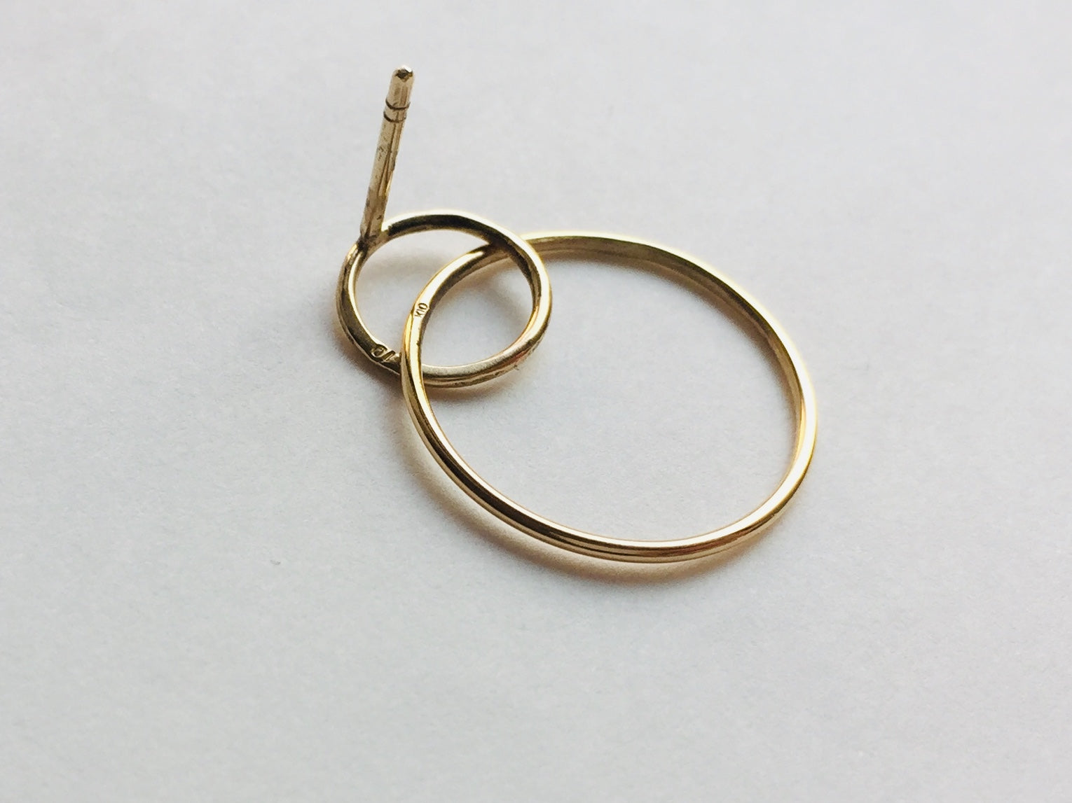 10K Gold Double Circle Earring For Women K10 ゴールド ダブルサークル 片耳ピアス