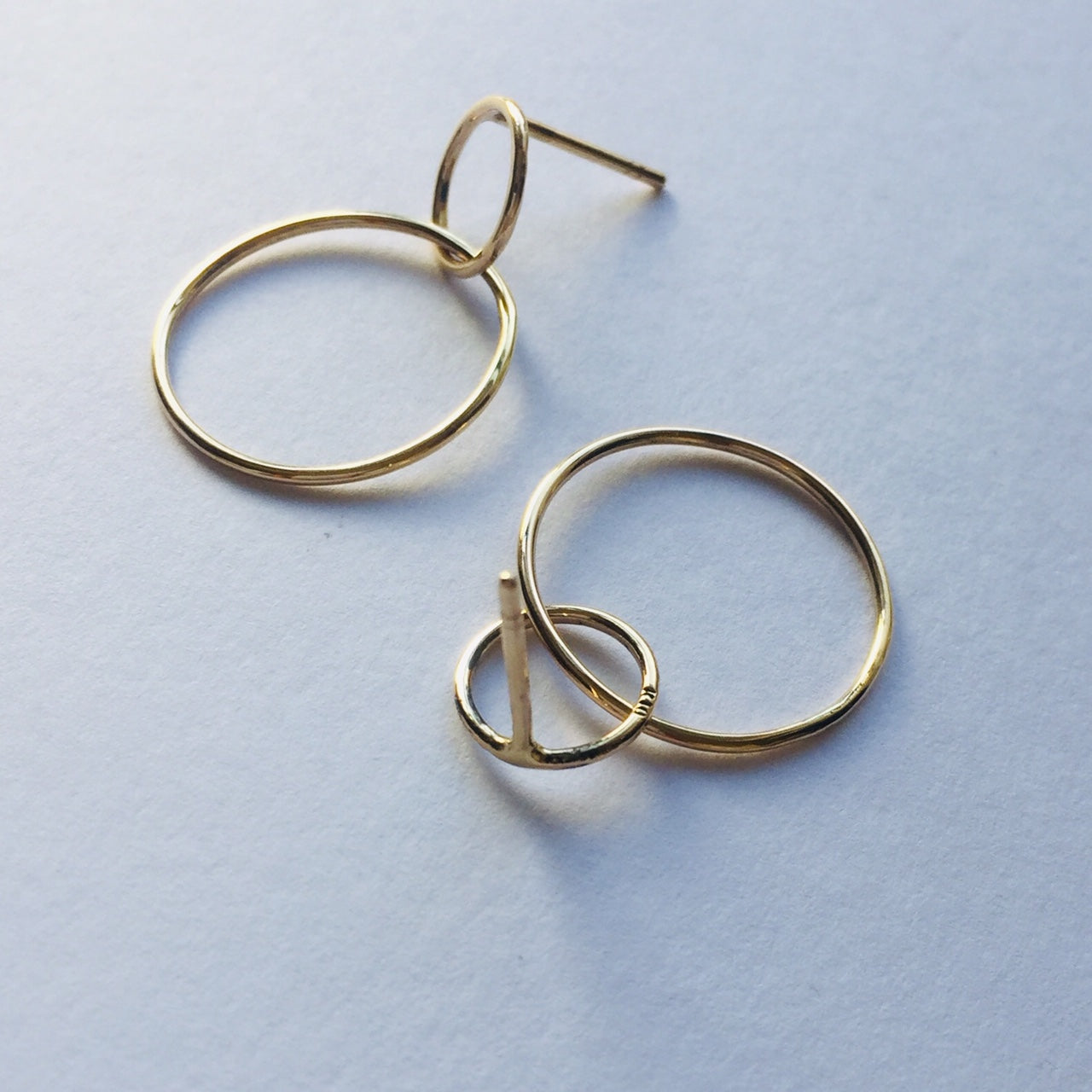10K Gold Double Circle Earring For Women K10 ゴールド ダブルサークル 片耳ピアス