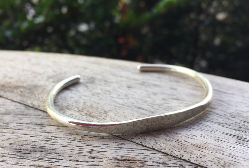 Sterling Silver925 Combination Texture Oval Shape Hammered Surface Bangle / Bracelet / Cuff オーバル・異なる質感・シルバーバングル