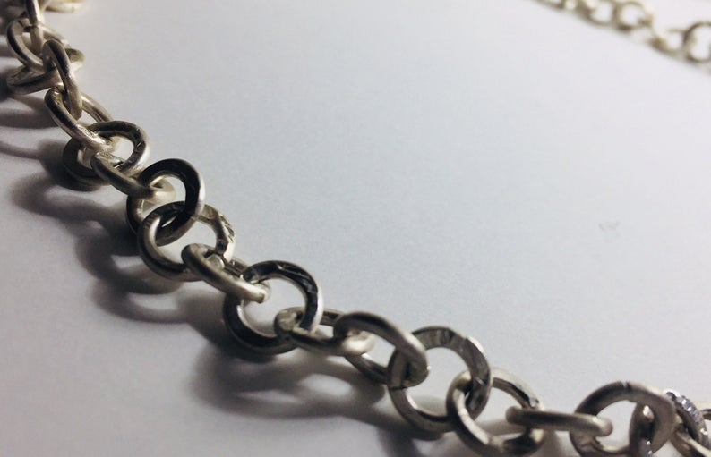 Sterling Silver925 O' Link Ring Hammered Circle Chain Necklace / Choker For Men &Women ユニセックス・艶消し・リンクチェーン・ネックレス・チョーカー・ハードウェア